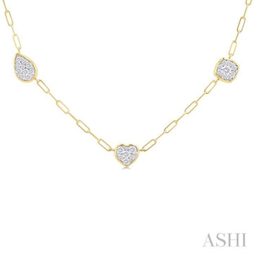 3/4 Ctw Lovebright Mixed Shape Mount Round Cut Diamond Station Necklace in 14K Yellow and White Gold